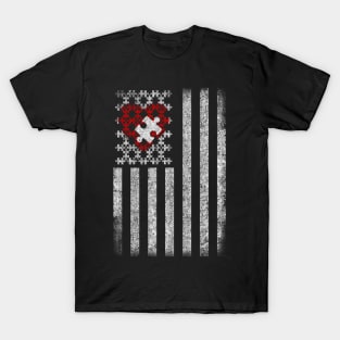 Autism American Flag He Puzzle Pieces T-Shirt